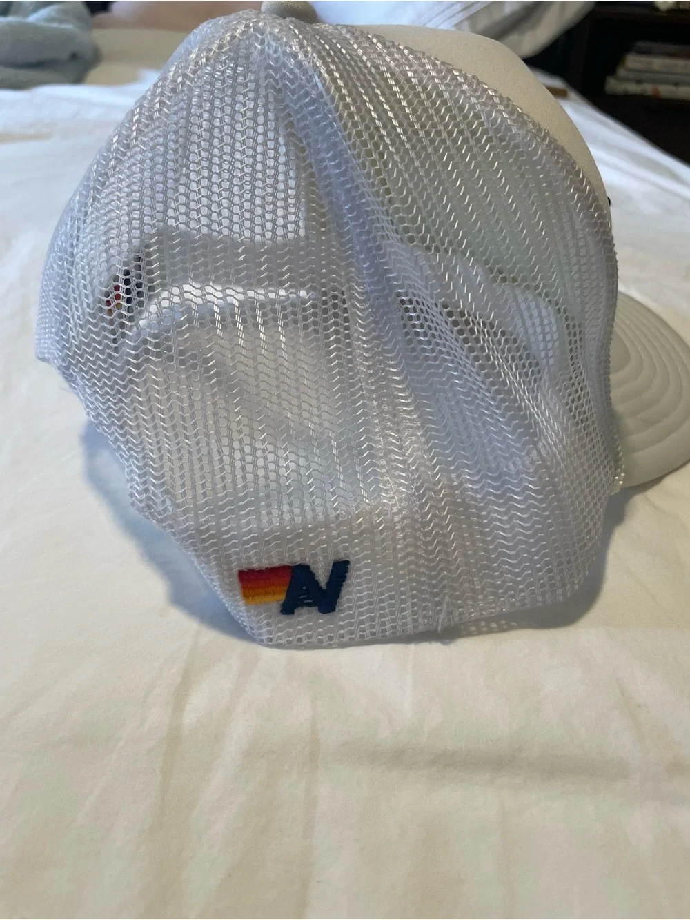 Aviator Nation White Trucker Hat with Blue Patch and Red Lettering - Kids